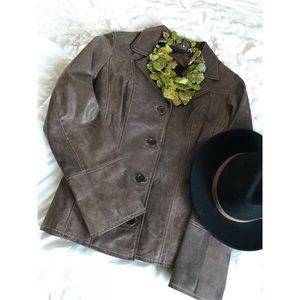 Brown distressed leather coat